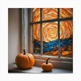 Abstract Halloween Pumpkins By A Window Canvas Print