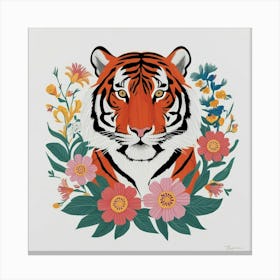 Tiger With Flowers Canvas Print