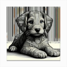 Barcode Dog Stunning Robotic Dog Digital Art Cyberpunk Mechanical Masterpiece for Modern Decor Canvas Print