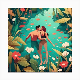 Illustration Of A Couple In The Water Canvas Print