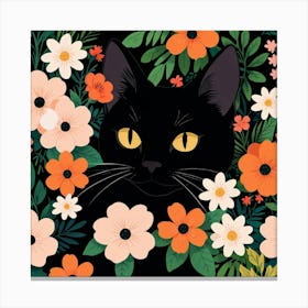 Black Cat With Flowers 7 Canvas Print