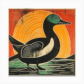 Retro Bird Lithograph Mallard Duck 4 Canvas Print