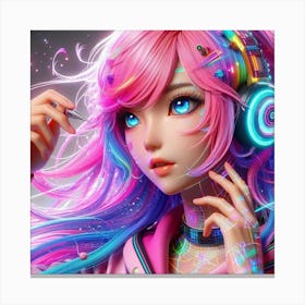 Anime Girl With Headphones Canvas Print