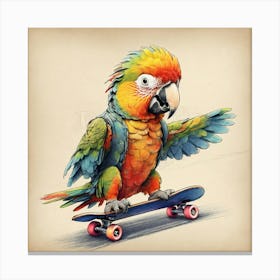 Parrot On Skateboard 3 Canvas Print