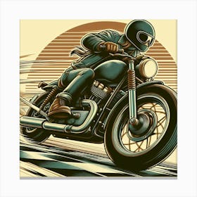 A Guy Riding A Motorcycle Fast Around A Curve Retro Art Stlye Canvas Print