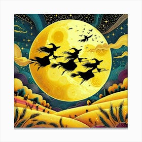 Witches Flying In The Sky Canvas Print