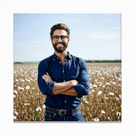 Portrait Of A Man In A Cotton Field Canvas Print