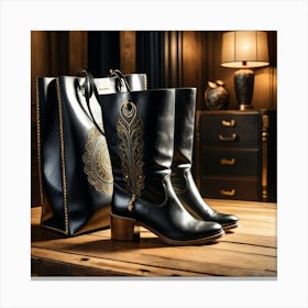 Black Boots And Bag Canvas Print