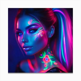 A woman and glowing neon 5 Canvas Print