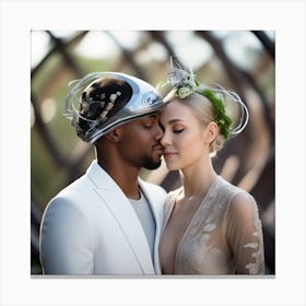 Bride And Groom Kissing Canvas Print