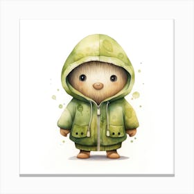 Watercolour Cartoon Kiwi In A Hoodie 1 Canvas Print