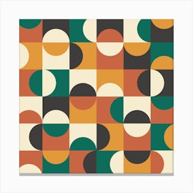 Mid Century Geometric Circles on Squares in Orange, Green, Black and White Canvas Print