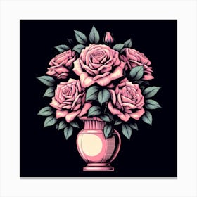 Pink Roses In A Vase 6 Canvas Print