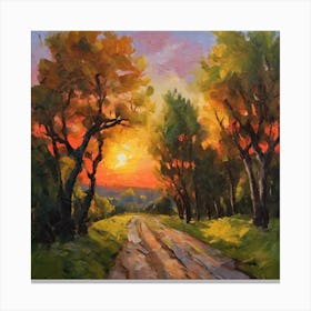 Forest Road at sunset Canvas Print