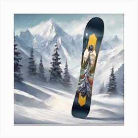 Snowboard In The Snow Canvas Print