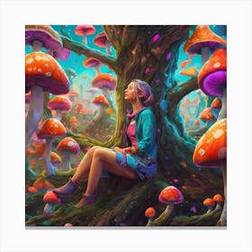 Girl with Psychedelic Mushrooms Canvas Print