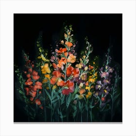 A Watercolor Painting Of Colorful Flowers And Le (7) (1) Canvas Print