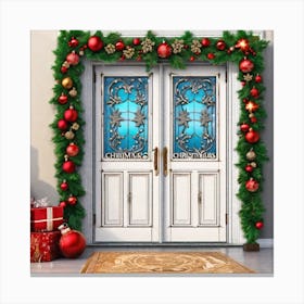 Christmas Decoration On Home Door Ultra Hd Realistic Vivid Colors Highly Detailed Uhd Drawing (2) Canvas Print
