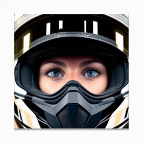 Portrait Of A Woman In A Motorcycle Helmet Canvas Print