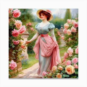 Lady In A Garden Canvas Print