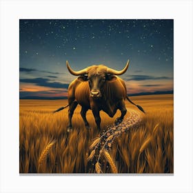 Bull In The Wheat Field 8 Canvas Print