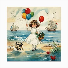 Little Girl With Balloons Canvas Print