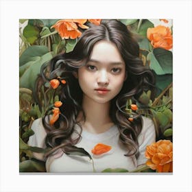 Asian Girl With Flowers Canvas Print