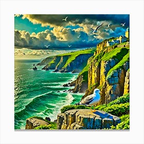 Seagulls On The Cliffs Canvas Print