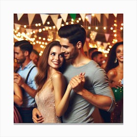 Young Couple Dancing At A Party Canvas Print