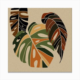 Monstera Leaves Plant Boho Retro Art Canvas Print