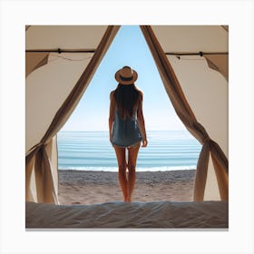 Woman Looking Out Of A Tent Canvas Print