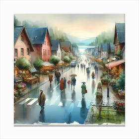 Watercolor Of A Town Canvas Print