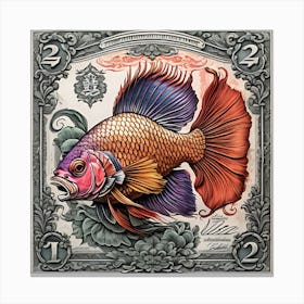 Fighting Fish Stamp Poster Art Canvas Print