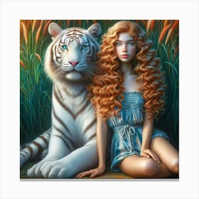 White Tiger And Girl 1 Canvas Print