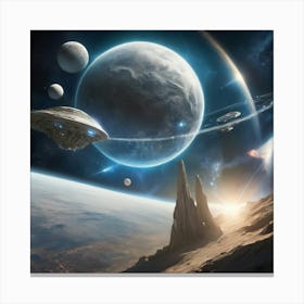 Spaceships In Space Art print paintings 1 Canvas Print