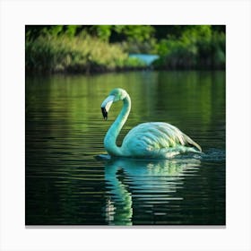 Firefly Whimsical Green Flamingo Gliding On A Glass Lake 70190 (2) Canvas Print