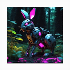 Bunny In Forest Neon Ambiance Abstract Black Oil Gear Mecha Detailed Acrylic Grunge Intricate Canvas Print