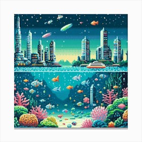 8-bit underwater city 1 Canvas Print