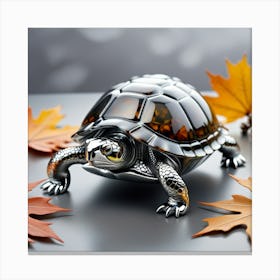 Turtle In Autumn Leaves Canvas Print