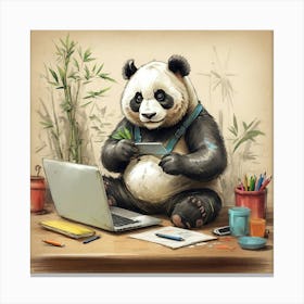 Panda Bear At Work 2 Canvas Print