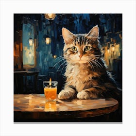Cat And Cafe Terrace At Night Van Gogh Inspired 06 Canvas Print