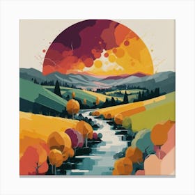 The wide, multi-colored array has circular shapes that create a picturesque landscape 13 Canvas Print