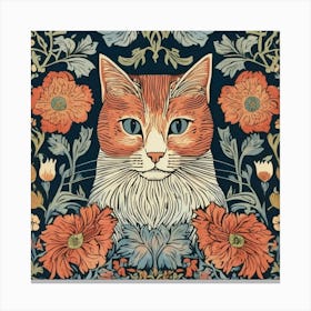 william morris Cat With Flowers 10 Canvas Print