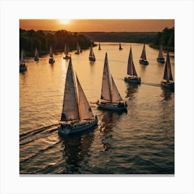 Sailboats On The River 3 Canvas Print