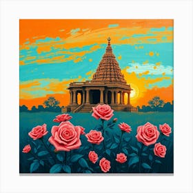 Roses In Front Of Temple Canvas Print