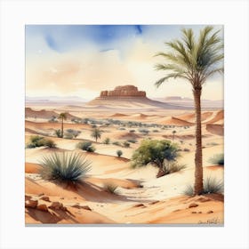 Desert Landscape With Palm Trees 2 Canvas Print