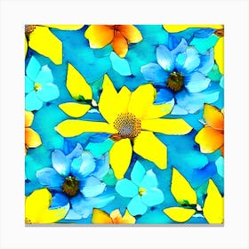 Yellow And Blue Flowers Canvas Print