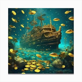 Underwater Pirate Ship With Gold Coins Canvas Print