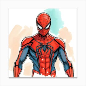 Hand Drawn Sketch Of Spiderman In Color Sketchnote Style, Warm Terracotta And Cool Teal Contrast, Earthy Tones, Visible Texture, Detailed Linework Stampe su tela