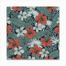 Seamless Floral Pattern With Tropical Flowers Canvas Print